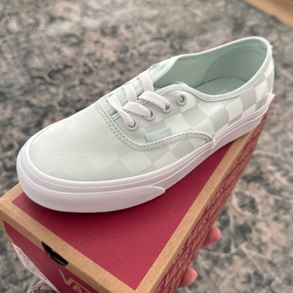 Vans Authentic Satin Checkerboard Spa Blue Women's‎ Sneakers Size 5 NEW